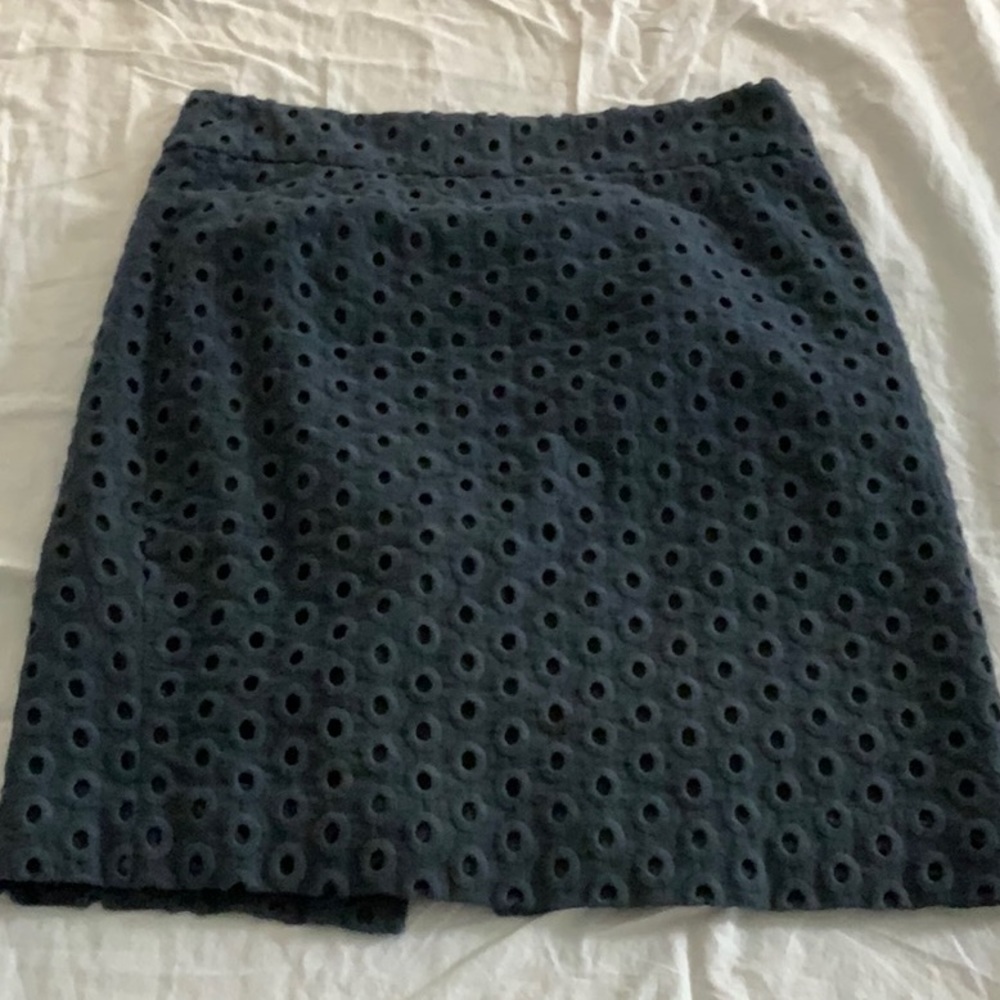 Navy eyelet pencil skirt
